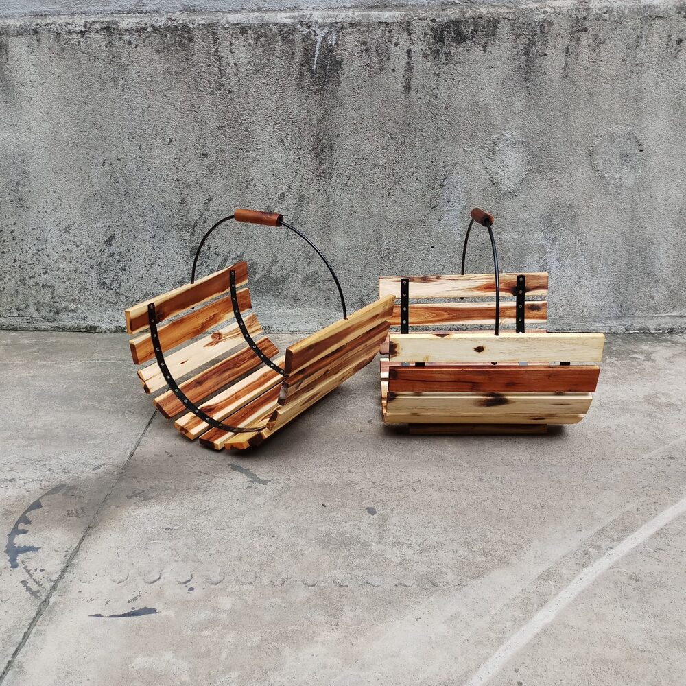 Wooden Basket Planter with Arch Handle