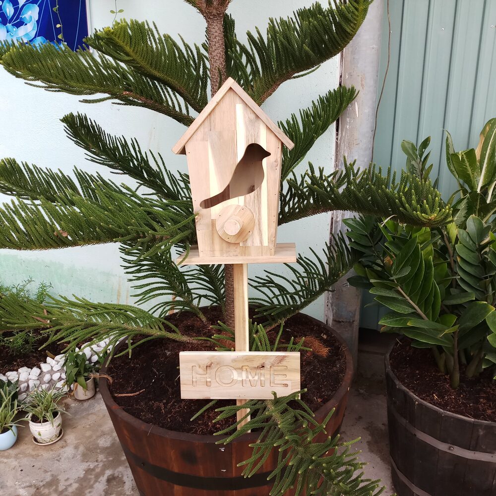 Wooden Birdhouse Planter Stake