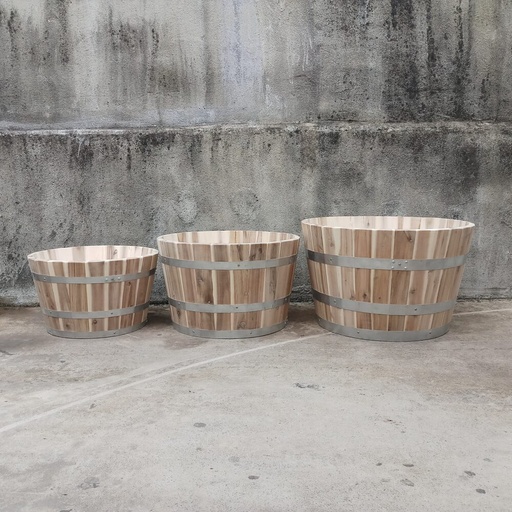 [planter_02] Wooden Barrel Planter Set - Natural Wood (3-Size)