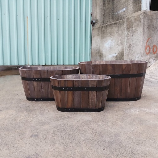 [planter_07] Oval Wooden Planter Set - Espresso (3-Size)